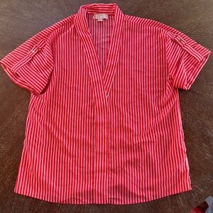 Michael Kors Red and White Striped Short-Sleeve Button-Down Shirt